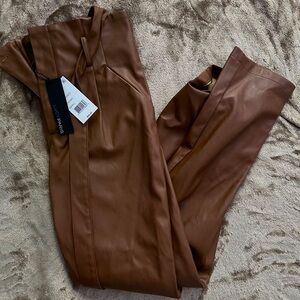 NWT LUCY PARIS ANKLE PLEATHER PANTS COGNAC SMALL BLOOMINGDALES